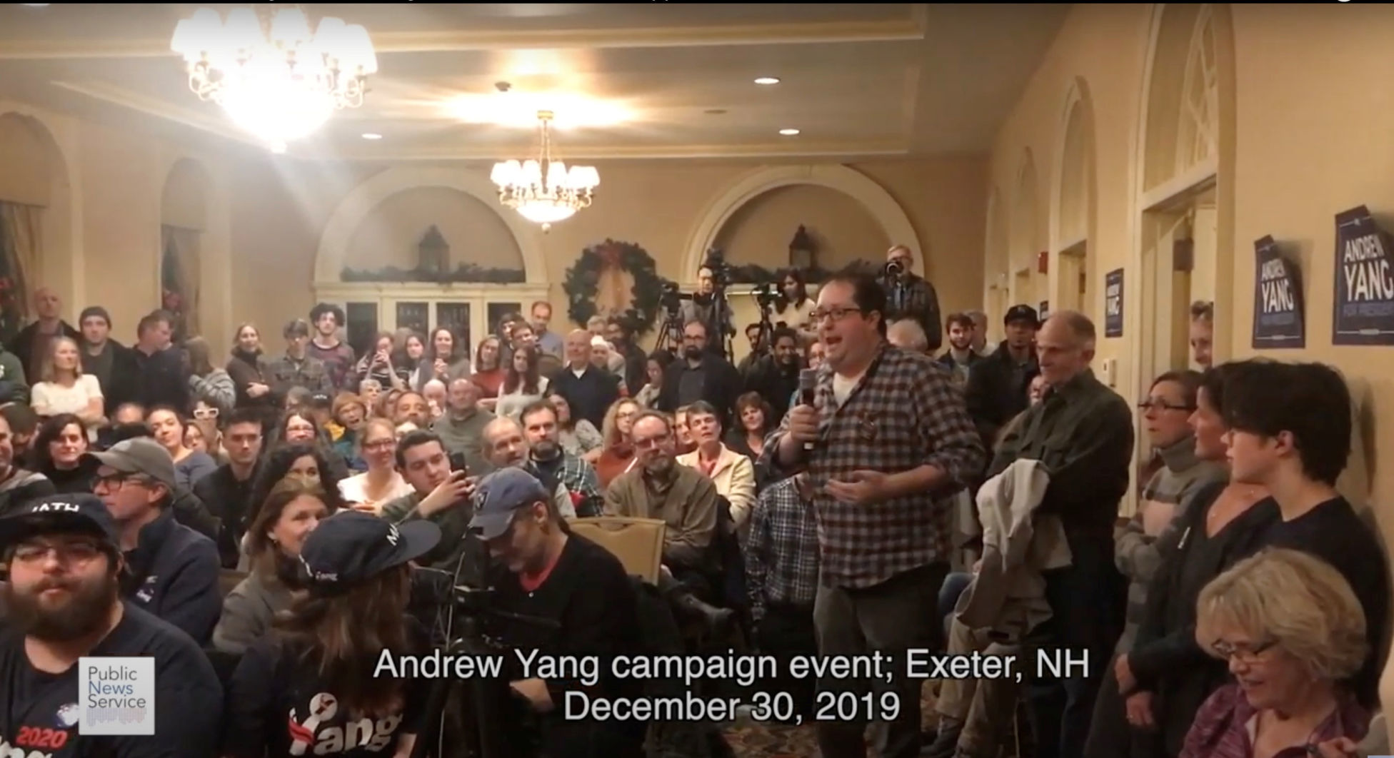 Andrew Yang at a town hall in New Hampshire